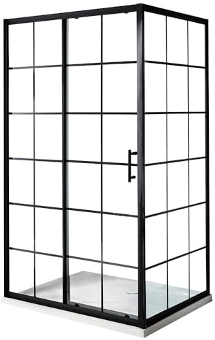 MILANO Black Grid Sliding Door Shower Enclosure White Tray 1200 x 800mm