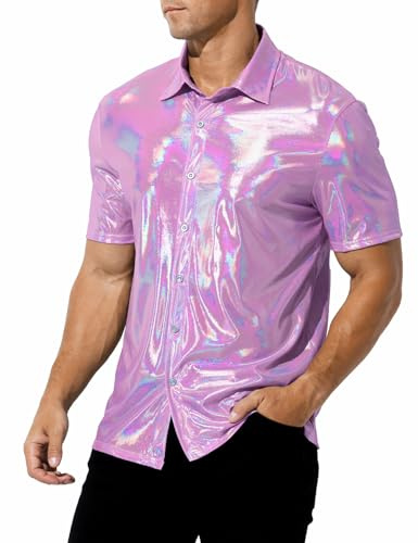 Casey Kevin Paillettes Camicia Uomo Magliette Paillette T-Shirt Metallica Discoteca Vestiti Anni 70 Club Maglietta