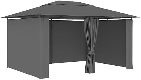 ShGaxin Gartenpavillon mit Vorhängen, Pop-Up Partyzelt, Festzelt, Pavillon, Garden Decoration, Canopy Tent, Lagerzelt, Pavillon, 4 x 3 m Anthrazit