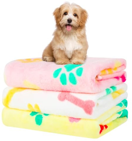 Katzendecke für Sofa, 3 PCS Katzendecke Klein für Katzen, Waschbar Hundedecke Flauschig für Sofa, Bett, Weiche Warme Decke Haustier für Kleine Mittlere Hunde Katzen (Rosa+Weiß+Gelb, 76 x 52 cm)
