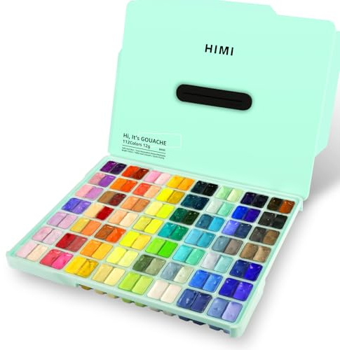 ABEIER HIMI Gouache Paint Set, Twin Cup 112 Colors x 12ml/0.4oz, Non-Toxic, Vibrant Jelly Guache Painting for Canvas & Watercolor Paper - Perfect for Beginners, Students, Artists