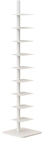Libreria verticale a 9 ripiani, in metallo, per piccoli spazi, a scaletta alta e stretta, scaffale angolare per riporre libri, organizer per casa e ufficio (bianco)