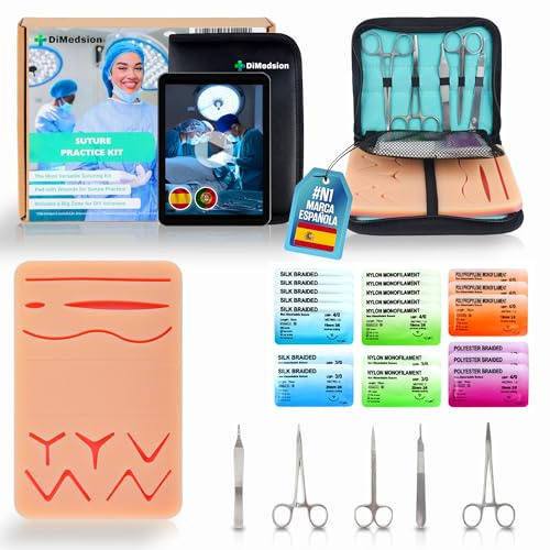 Dimedsion Nahtset mit Ultra-Realistischem Silikonpad – Nahttraining Set für Medizinstudenten mit E-Learning, Komplettes Übungsset, Geschenk für Medizin Studenten