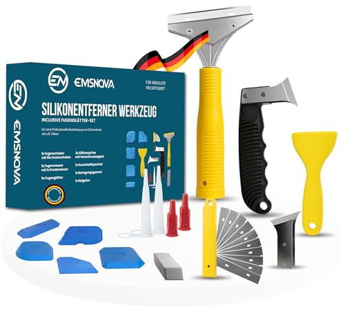 EMSNOVA® Silicone Remover Tool Set - 24-Piece 3-in-1 Professional Set with Grout Scraper, Grout Knife & Grout Smoother - Includes Replacement Blades - Ideal for Bathroom, Kitchen & Window Seals