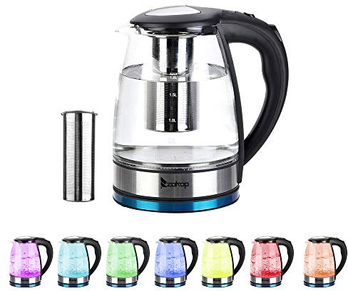 1.8L Electric Kettle,Electric Kettle Glass Kettle with 7 Colors LED,Fast Boil Quiet Electric Glass Kettle,2000W,Boil-Dry Protection,Auto Shut Off,BPA Free