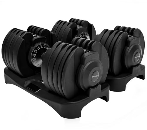 BRAINGAIN 15-in-1 verstellbares Hantelset 24 kg Paar | Platzsparende verstellbare Gewichte für das Training im Heim-Fitnessstudio | 15 Hanteln in einem | Smart-Click-Technologie | Langlebige Leistung