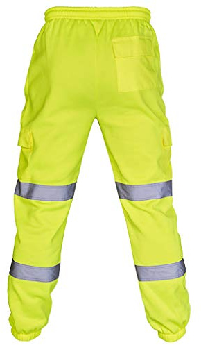 Generico Uomo Pantaloni da Lavoro Riflettenti di Sicurezza ad Alta visibilità con Strisce Riflettenti Ultra Performance Pantaloni Tuta con Nastro Fluorescente Abbigliamento da Lavoro Tasche Laterali