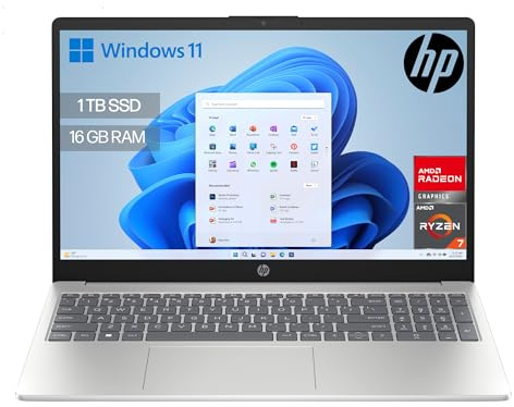 HP 15-fc0242ns - Ordenador portátil de 15.6 FHD (AMD Ryzen 7-7730U, 16 GB RAM, 1TB SSD, AMD Radeon Graphics, Windows 11) Plata - Teclado QWERTY Español