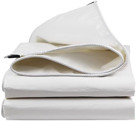 Telone resistente in tela bianca con occhielli rinforzati, copertura multiuso per esterni, per mobili, barche e attrezzature (5 x 8 m), protezione resistente alle intemperie