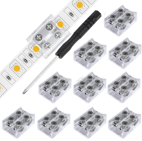 RUNCCI-YUN 10piezas conector cinta 5 V, 12 V, 24 V LED 2 pines 8 mm con destornillador (transparente)