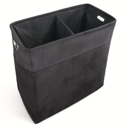 Wäschesammler XXL faltbar mit Trennwand – Moderner Cord-Stoff Grau – Wäschebox schmal hoch für Bad, Wäschebehälter für Schmutzwäsche – Wäschesammler groß, Laundry Bag, Wäschekorb