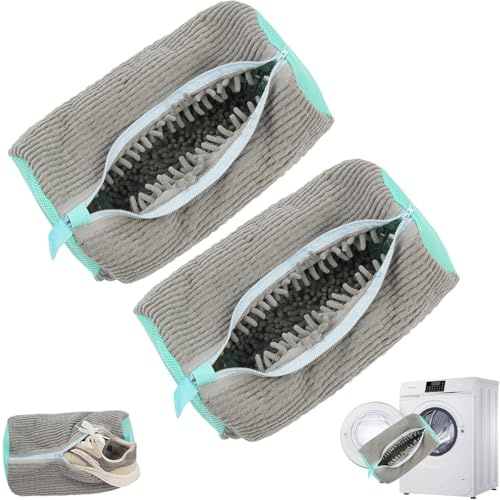 BEJAGWUS Schuhwaschbeutel Waschmaschine,Shoe Washing Bag,Wäschebeutel Schuh | Sneaker Waschbeutel Waschmaschine,2 PCS,Wiederverwendbar,Große Kapazität,360° Reinigungseinsatz aus Chenille-Mikrofaser,Grau
