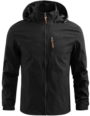Qalviora Men's Lightweight Waterproof Rain Jacket Packable Rain Coats Windproof Hooded Jackets Quick Dry Windbreaker for Outdoor Running Camping Fishing Cycling Golf Hiking
