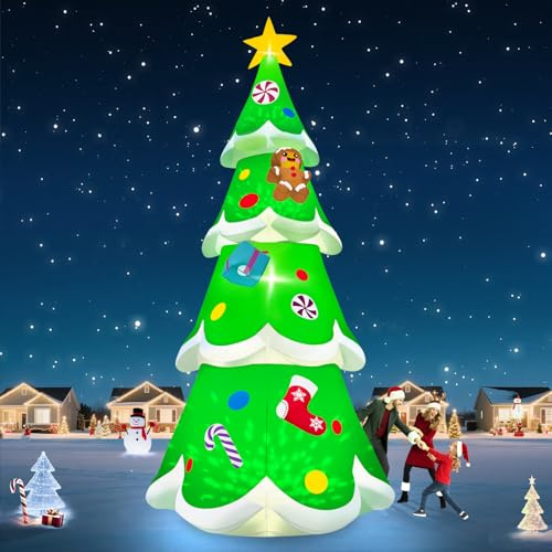 20 Feet Christmas Tree Inflatable, Kalolary Massive Inflatable Christmas Tree with Gingerbread Man and Gifts Blow up Xmas Outdoor Decoration for Home Holiday Party Lawn Garden Shopping Mall Stree