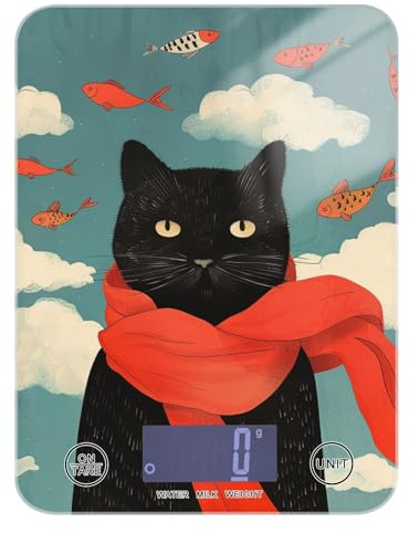 A Thinking Black Cat, piccola bilancia digitale per alimenti, facile da pulire, 5 kg/5 g, con 4 unità per dimagrire e cucinare (batterie non incluse)