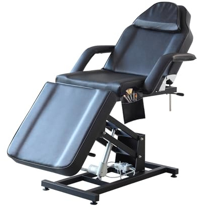 LSLIFE Elektrisches Massagebett Schönheitsbett mit Hocker – DREI-Segment-Verstellbares Massagebett für Salon, Tattoo, Gesichtsbehandlung & SPA (Schwarz)