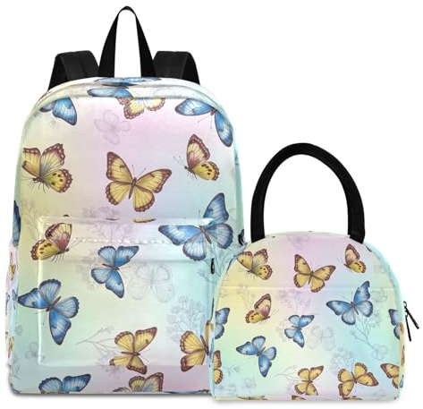 RPLIFE Mochila, lonchera térmica aislada a prueba de agua, mochilas con fiambrera, mariposas de acuarela, azul
