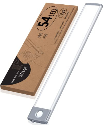 54LED Rechargeable Under Cabinet Lights, 2500mAh Cupboard Lights Motion Sensor, Wireless Stick on Lights Under Cupboards with Magnetic Strip for Stairs, Wardrobe, Hallway, Kitchen (Cool White)