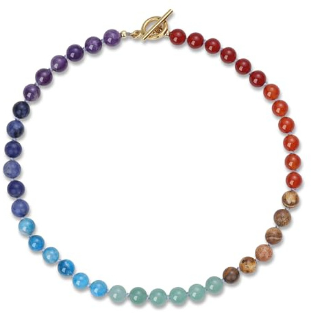 COAI Chakra-halsband för kvinnor med handknutna naturstenspärlor, halsband för kvinnor, 7 chakra-stenar och OT-lås, 42cm, Sten, Ametist Agat Aventurin