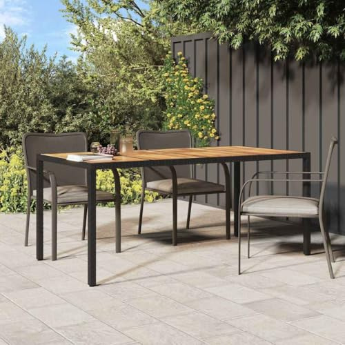 IBUQDDV Tavolo da Giardino in Polyrattan con Piano in Legno Massello di Acacia e Telaio in Acciaio Verniciato per Esterni, Design Robusto e Stabile per Patio