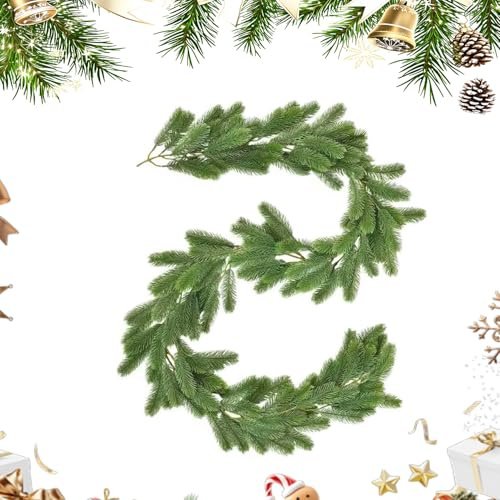 1.8m/5.91ft Weihnachtsgirlande, Tannengirlande Grün, Künstliche Tanne Girlande, Innen Außen Tannengirlande Weihnachtsdeko, Weihnachten Deko für Haus Treppen Kamin Haustür Mantel (1.8m)