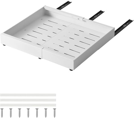 Home Nature Teleskopschublade, 42cm Tief Ausziehbare Schublade Küche, Schubladen Organizer, Küchenschublade Kein Bohren, 32-52 Einstellbare Breite mit Schienensystem, für organisiere Schrank, Weiß