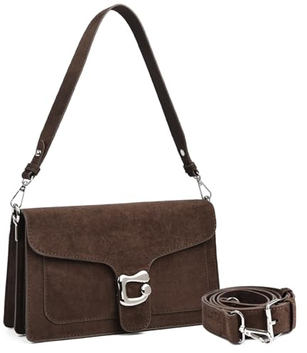 Travistar Handtasche Damen Klein Umhängetasche Damen Kunstwildleder Crossbody Bag Damen Schultertasche Abendtasche Kupplung mit 2 Abnehmbar Breiter Gurt Kreditkartenfächer Kaffee Kirschendruck