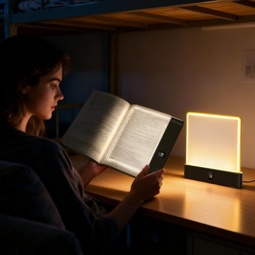 TocaFeank Lampada libro piatta | libro per leggere notte | Luce lettura per libri a LED intelligente | pagina dei libri | illuminazione notturna, dimmerabile in 3 colori e lampada con timer