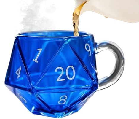 Tea Cup, Polyhedral Dice Water Mug, Rare D20 Glass Game Mugs with Heavy Duty Base for Tea Cup Morning Routine, Breaks, Workplace, Adding Whimsical Novelty to Drinks Indoor