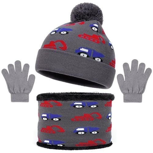 Générique Ensemble Bonnet Echarpe Fille Garçon Et Gants Tricoté Doublé En Polaire Tour De Cou D'Hiver Sous Casque Enfant Ado Bébé Avec Doublure Double Épaisseur (Grey,Taille unique)