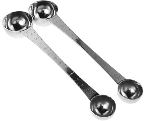 OSALADI Lot de 2 Cuillères Doseuses à Café en Acier Inoxydable 5 Ccl Double Extrémité Manche Long Graduations Gravées pour Café Moulu Thé en Grains et Expresso Usage Précis et Solide