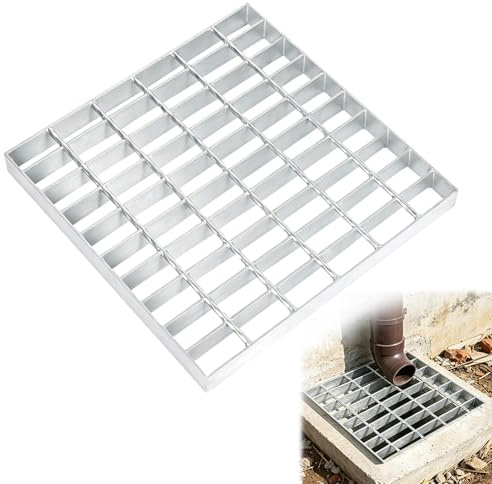 EFUTURETIME 300x300x30mm Gitterrost Verzinkt, MW: 25/45 mm, Trittrost Laufrost Quadratisches Schacht Abdeckgitter Begehbar, für Entwässerung Lichtschacht Haustür Garten Garage Terrasse