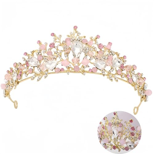 Corona De Cristal,Corona Princesa,Tiaras Novia,Tiara Rosa De Boda Para Mujeres Y Niñas,Accesorio para El Pelo de Fiesta,para Bodas,Cumpleaños,Fiestas de Rol Festivo,Fiestas De Navidad De Halloween.
