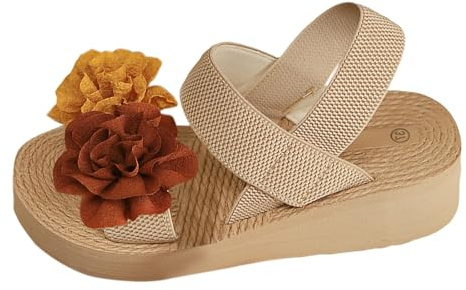 Kilklack sandaler dam, platåsandaler med blommönster, eleganta blomsandaler, avslappnade vandringssandaler sommar damskor, fritid sandaletter, öppen rygg strandsandaler, sommarsandaler, apelsin, 36 EU