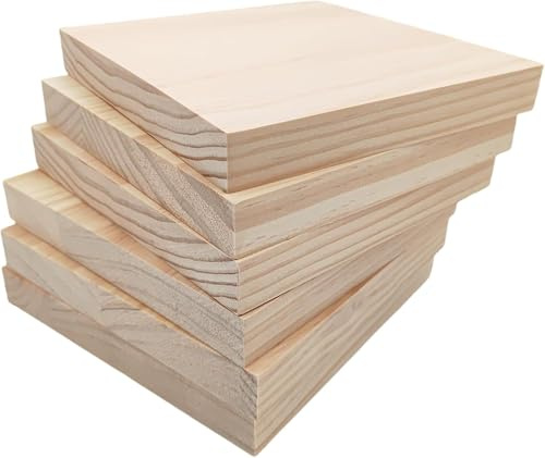 6 blocchi di Legno di Tiglio di Prima Scelta senza nodi, 15 x 15 x 3,5 cm, ideale per Intaglio del Legno, Scultura, Fai da Te, Pittura e Combustione - piallato e pronto all'uso