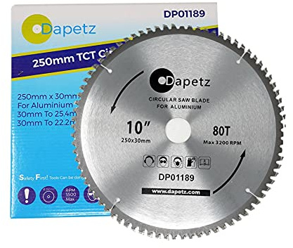 Daptez 250mm (10) 80 T Aluminium Kreissägeblatt 30mm Bohrung 25.4mm Ringe