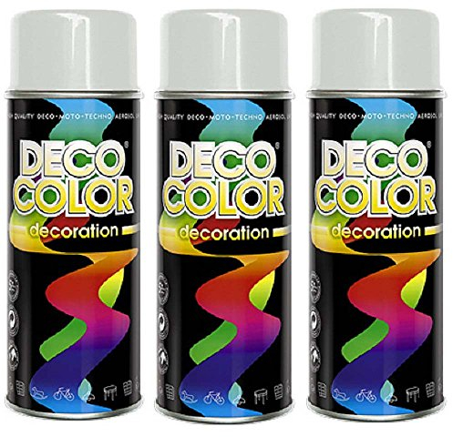 Deco Color 3er Sparpack DC Lackspray glänzend 400ml nach RAL freie Farbauswahl (3 Dosen in lichtgrau glanz RAL 7035)