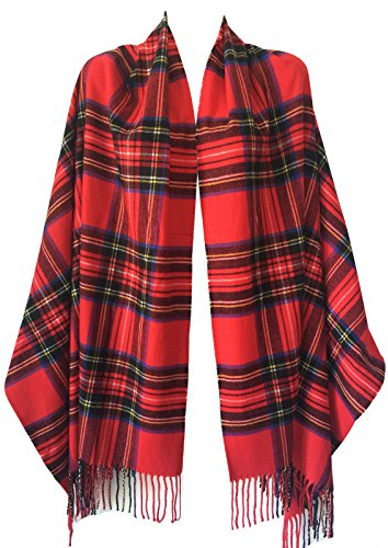NY GOLDEN FASHION Kvinnor överdimensionerad skotsk klan tartan rutig kashmir känsla sjal vinter halsduk, Röd tartan, APPROX. 30W x 80L including fringes