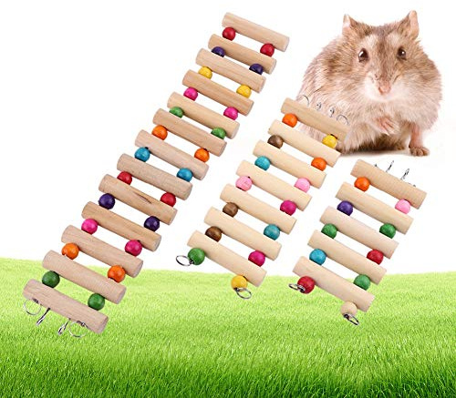 Pet Hanging Ladder 3 Sizes Wooden Stairs for Hamster Climbing Swing Rodent Toys Bird Cage Accessories Suspension Bridge Decor