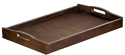 Plateau en bois solide servant le petit déjeuner au lit avec poignées 25 x 35 cm marron