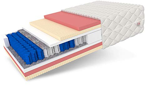 FDM CARPI Taschenfederkernmatratze 90 x 200 cm 7-Zonen Latex Matratze Härtegrad H2/H3 (Mittelweich/Mittelhart) 24 cm Höhe Thermoplastischer Visco-Schaum Zweiseitig Bezug Abnehmbar Waschbar TFK