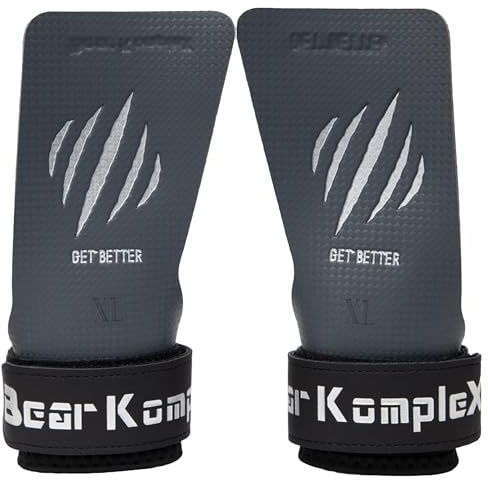 Bear KompleX Poignées en carbone sans trou – Poignées de gymnastique antidérapantes pour l'haltérophilie, les tractions et l'entraînement croisé | Légères, rembourrées et poignée pliable.