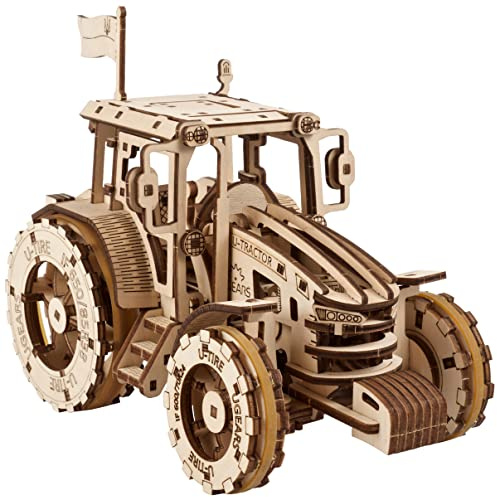 UGEARS Der Traktor Siegt Modellbau Holz Kraftfullt 3D-pussel med vikbar papperstank, 3D-pussel, 3D-träpussel för vuxna och barn, träbyggsats för vuxna och barn, byggsats