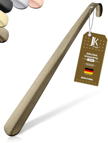 JK Trade® 42 cm stabil skohorn i rostfritt stål | lång skohorn för stående | snabb och skonsam mot ryggen | optimerad längd och bredd | Skohorn business hängande