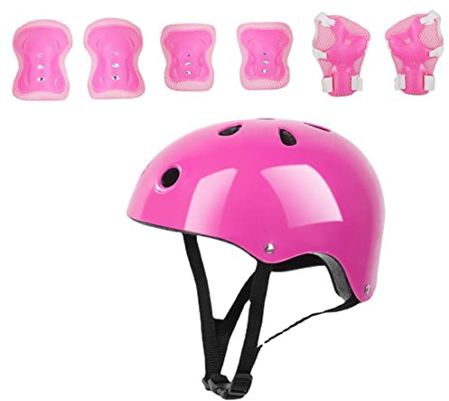 Juego de Equipo de Protección para Casco de Patinaje para Niños, Juego de Equipo de Protección para Casco de Espuma EPS de Alta Densidad para Niños, Protector de Codo y Rodilla para Skate (Rosa)