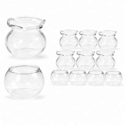 LOGOFUN 12 Pcs Miniature Fish Bowls Simulated Mini Fish Tank Miniature Glass Goldfish Bowl for Mini House Desktop Office Desk Accessories 2.50x2.50x2.00cm/0.98x0.98x0.79in
