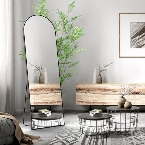 Bosillsm Grand Miroir sur Pied -161 x 51 cm Miroir Arche avec Cadre en Aluminium Noir, Miroir Mural sur Pied pour Salle de Bain, Chambre à Coucher, Entrée, Couloir, Vanité(Noir)