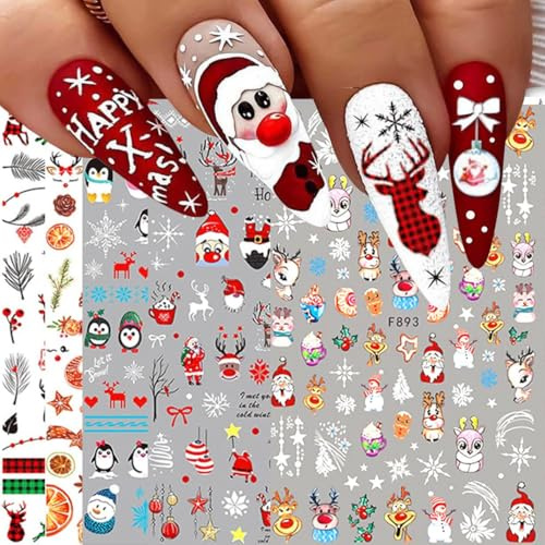 Nagelsticker Weihnachten,12 Blatt Nail Sticker Weihnachten | DIY Dekoration Nagelspitzen Weihnachtsmann Nagelaufkleber Nagel Sticker, Grüne G./-rinchs Deko Weihnachtssticker Nägel