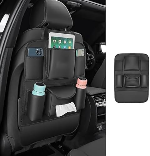 IAZRENOV Auto Leder Rückenlehnenschutz Für VW Atlas Tiguan Taos Jetta, Autositze Rücksitz Anti Kick Pad Organizer Schutzmatten Rückenlehnen Utensilientaschen Reisezubehör Innere Zubehör,A/Black-1PC