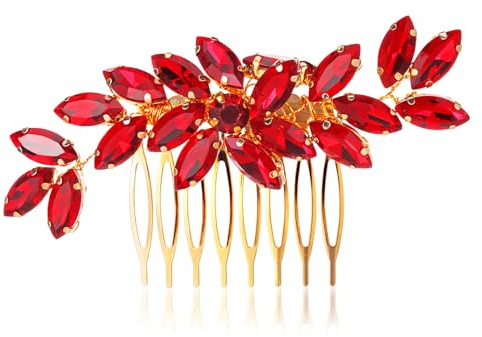 Ymapinc Rot Kristall Steckkamm Hochzeit Haarschmuck Damen Braut Haarkamm Gold für Verabredungen Hochzeiten Abendessen Feiertagspartys
